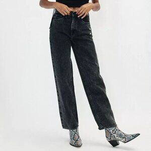 BDG black denim high rise baggy jeans with blue stitching